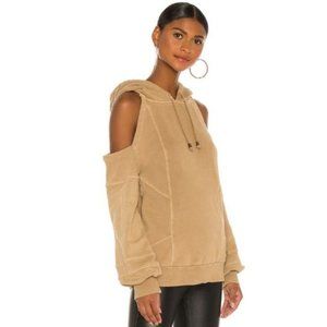 Retrofete Cold Shoulder Hoodie Camel Tan Cotton Sweatshirt XL